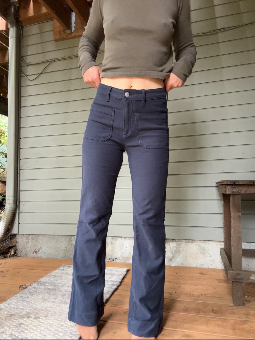 Quince Navy Flare High-Rise Jeans
